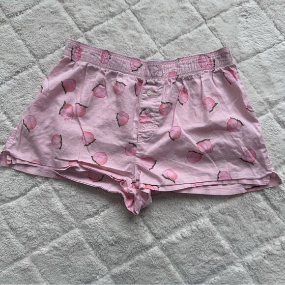 Victorias Secret Pink | Flannel Sleep Boxy Shorts Vanilla Peach | Size Small - Picture 2 of 9